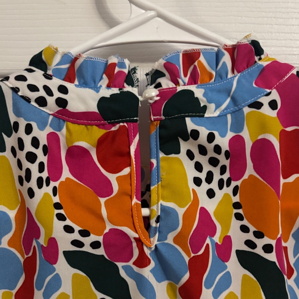 Vibrant Multicolor Ruffle Neck Flutter Sleeve Top - Picture 5 of 7